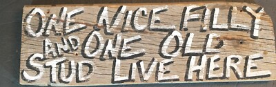 Barn Wood Sign Old West Weathered ''One Nice Filly & One Old Stud Live Here'' 20''