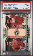 MIKE TROUT SHOHEI OHTANI 2023 Topps Tribute Green Dual GU Bat Relic 33/99 PSA 9