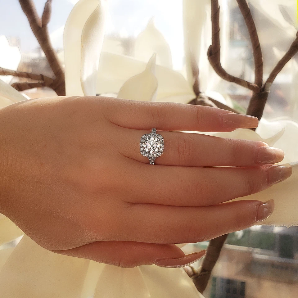 18K WG 1.90 Ct Round Cut Diamond Halo Baby Split Shank Engagement Ring E,VS2 GIA - Image 3 of 4