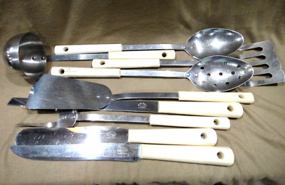VTG 9 Piece Kitchen Utensils Royal Brand SHARPCUTTER Off White Retro 1950s