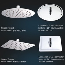 Shower Head Round Square Chrome 6/8/10/12inch Waterfall Overhead Bath Heads Kit
