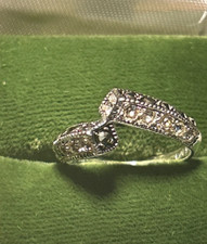 Black White Sterling Silver Marcasite 925 Ring Sz 6 3/4 - Excellent Condition