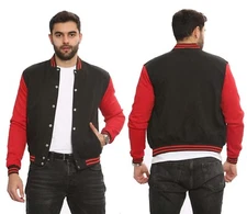 Men Baseball Jacket Button Up Varsity Jacket Long Sleeve Red Bomber Street wear