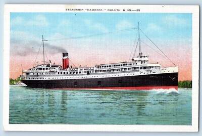 Duluth Minnesota MN Postcard Steamship Hamonic Sault Ste. Marie c1940's Vintage