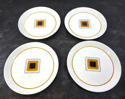 RARE Vintage MCM Set 4 MIKASA Duplex Axiom Ben Seibel Salad Plates 7 1/2” Orange