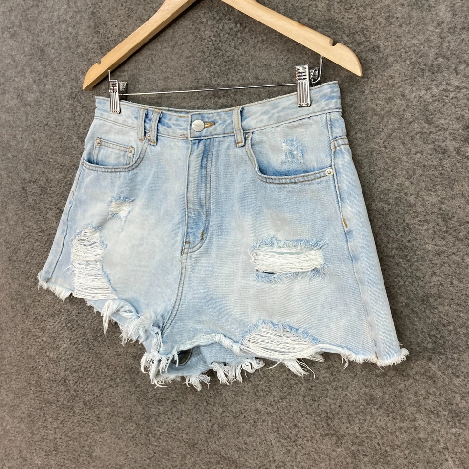 Pantalones cortos para mujer Insight talla 30 tiro alto denim deshilachado algodón 19007 Foto 2 de 4