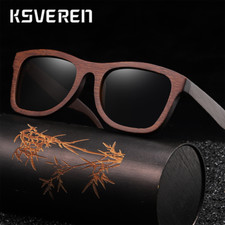 Men Women Bamboo Wood Polarized Sunglasses Brown Wooden Frame Square Glasses New