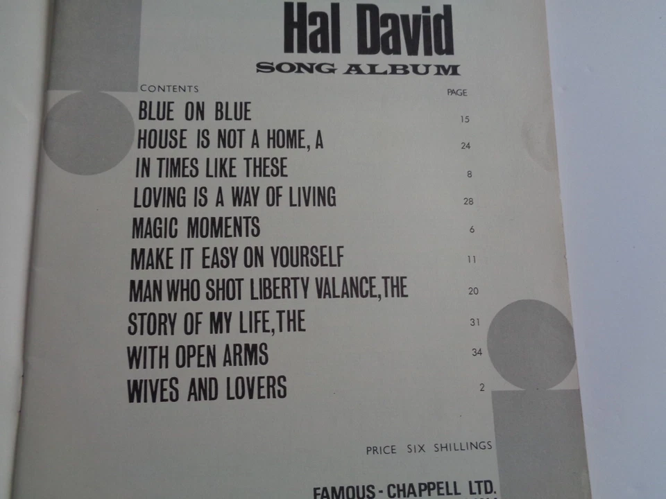SHEET MUSIC - FAMOUS CHAPPELL'S BURT BACHARACH, HAL DAVID - SONG BOOK - 1963 - Image 2 of 2