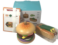 Tookyland Wooden Hamburger Hot Dog Playset Montessori Fine Motor Toys Fake Food