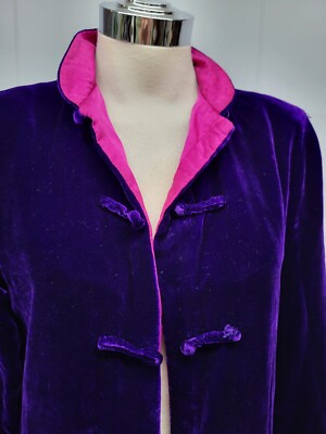 Vtg 70s Kumari's Silk Purple Hot Pink Nehru Jacket Boho Eclectic