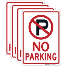 No Parking Sign with Symbol Sign, 4 Pack 7x10 Aluminum