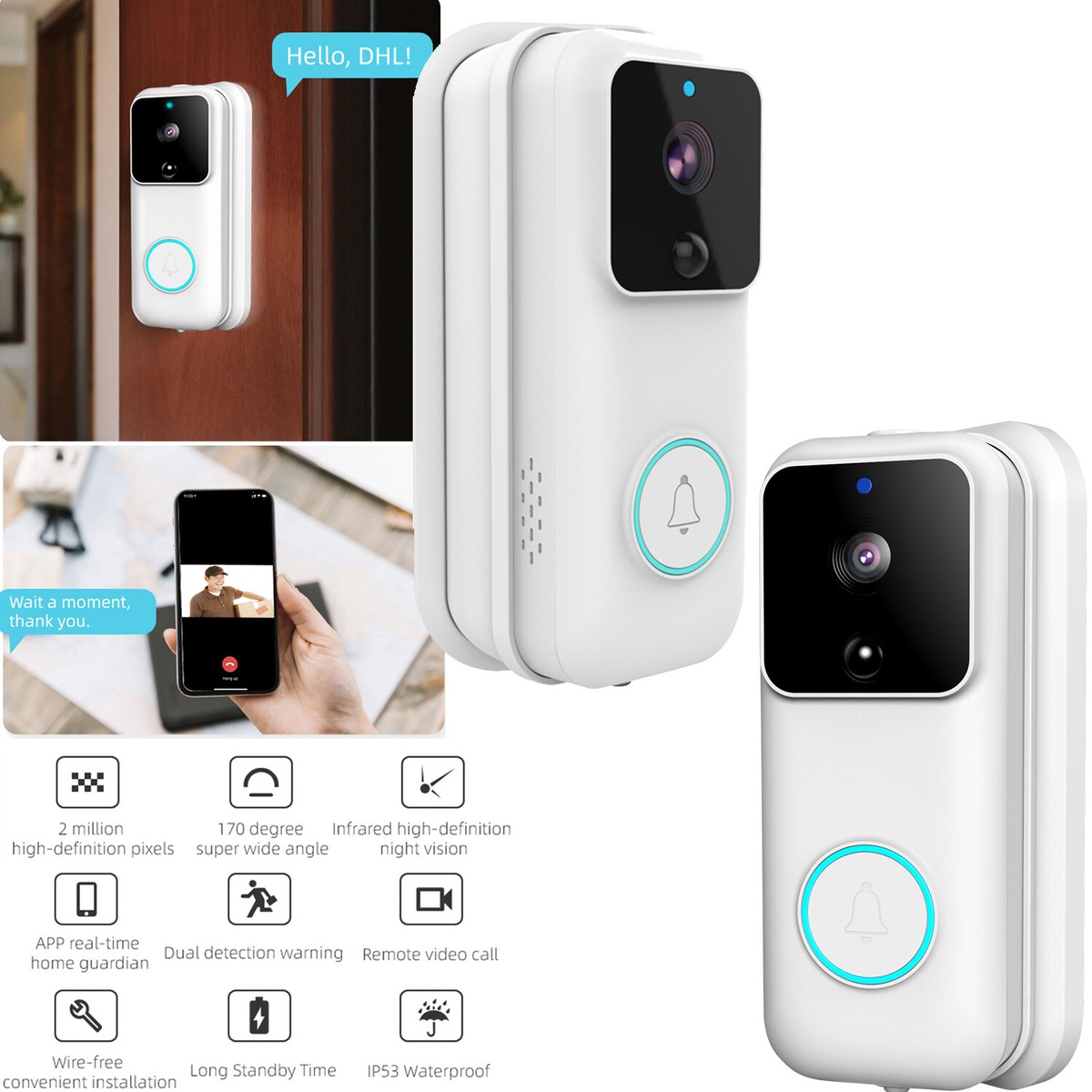 WiFi Video Doorbell Camera Night Vision Motion Detection Door Bell