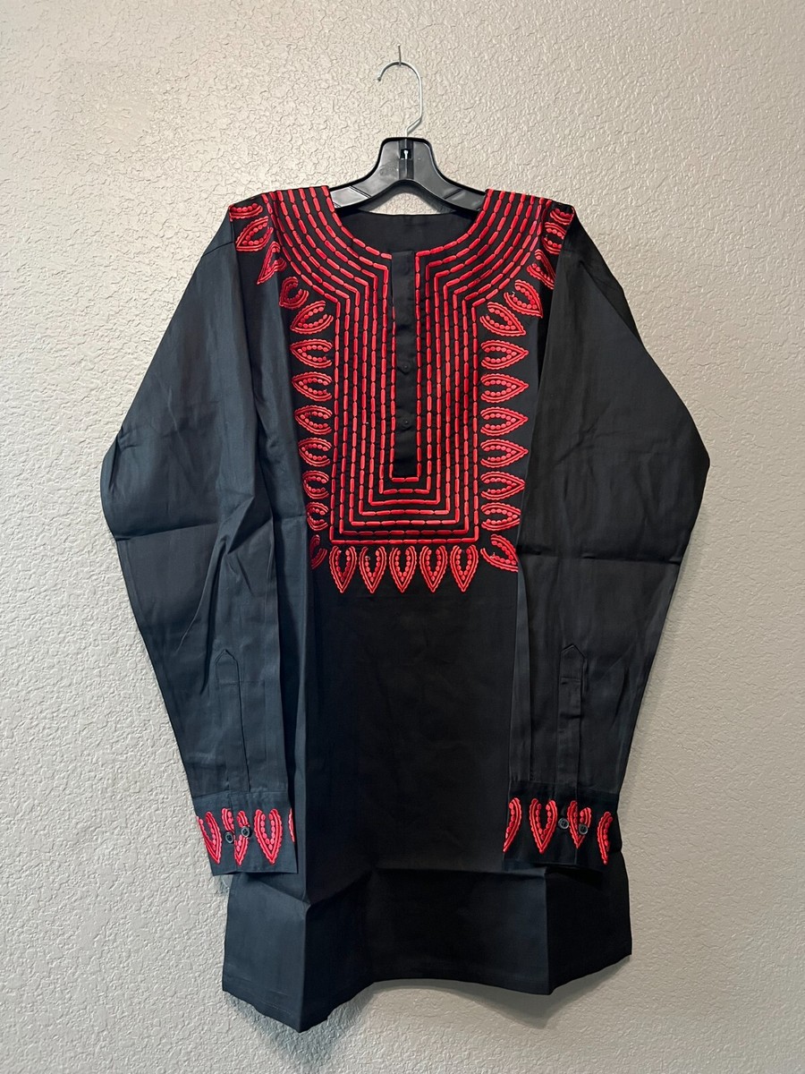 African clothing for men-Embroidered Dashiki M-7X long sleeve black
