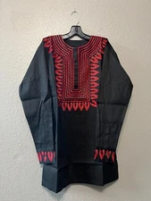 African clothing for men-Embroidered Dashiki M-7X long sleeve black