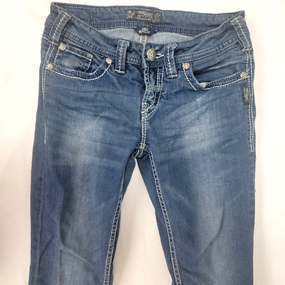 Silver Women's Blue Denim Jeans pants Aiko Bootcut 27 Waist 31L 31 Inseam