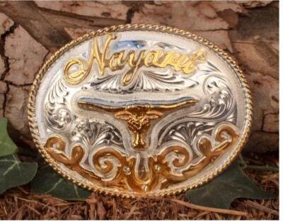 NAYARIT Mexico TORO Longhorn Engraved cowboy western Belt Buckle