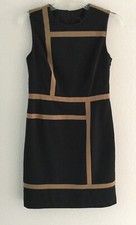 Ann Taylor Black Tan Striped Color Block Sheath Dress Size 2P Sleeveless 