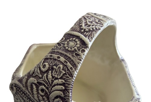 Cesta grande vintage de cerámica para plantas con asa blanca púrpura pintada a mano floral - Imagen 7 de 7