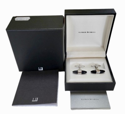 Alfred Dunhill Cufflinks Silver Plated and Black Onyx in its Presentation Case