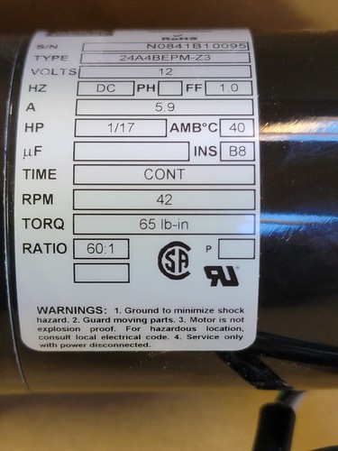 Bodine Gearmotor M0841B10095 DC,60:1 Ratio, 1/17 HP, 42 RPM 12V NEW FREE SHIP - Picture 4 of 6