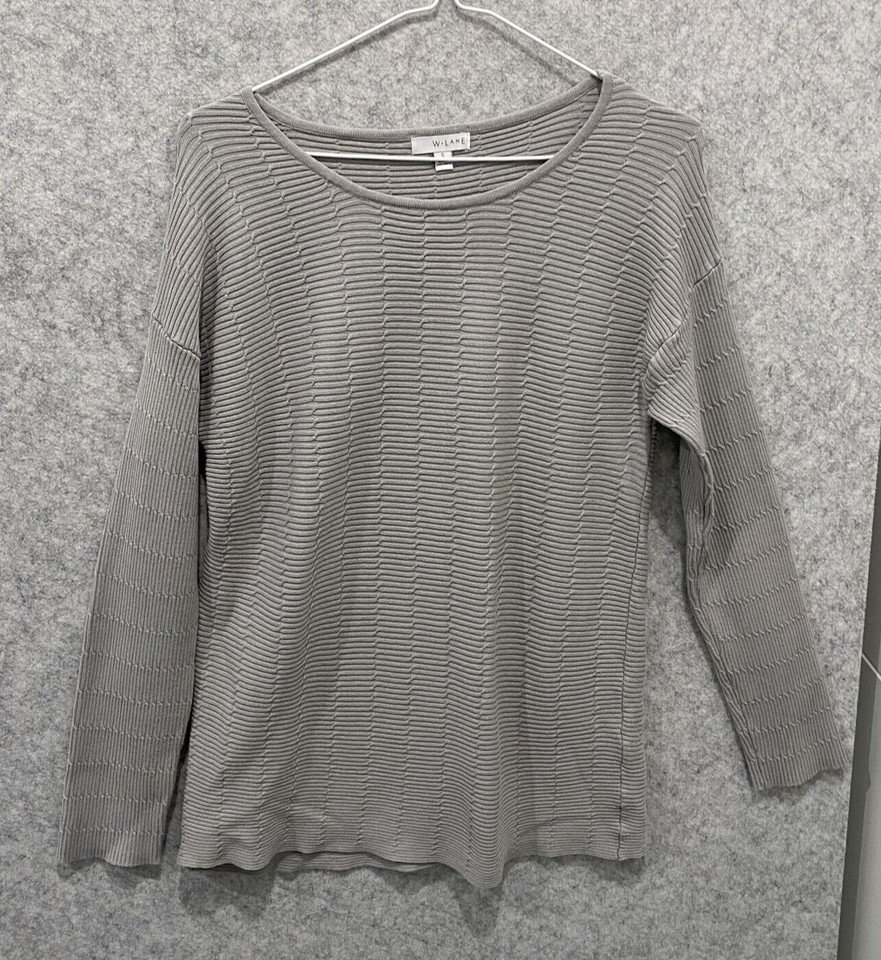 W Lane Womens Jumper Pullover Cable Knit Rib Lightweight Casual Round Neck Sz S
