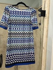 New Eliza J Womens Blue Chevron Geometric Striped Printed Shift Dress 2p Jersey