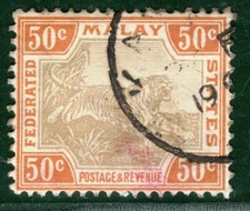 MALAYA FMS TIGER Stamp 50c CDS Used {samwells-covers} XBLUE9