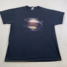 SUPERMAN Shirt Mens Large Black Man of Steel Movie Promo Graphic Short Sleeve