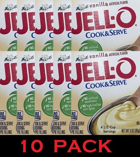 10x Jello Cook &amp;amp;amp; Serve VANILLA Pudding &amp;amp;amp; Pie Filling Dessert Mix 3oz Box 10 PACK