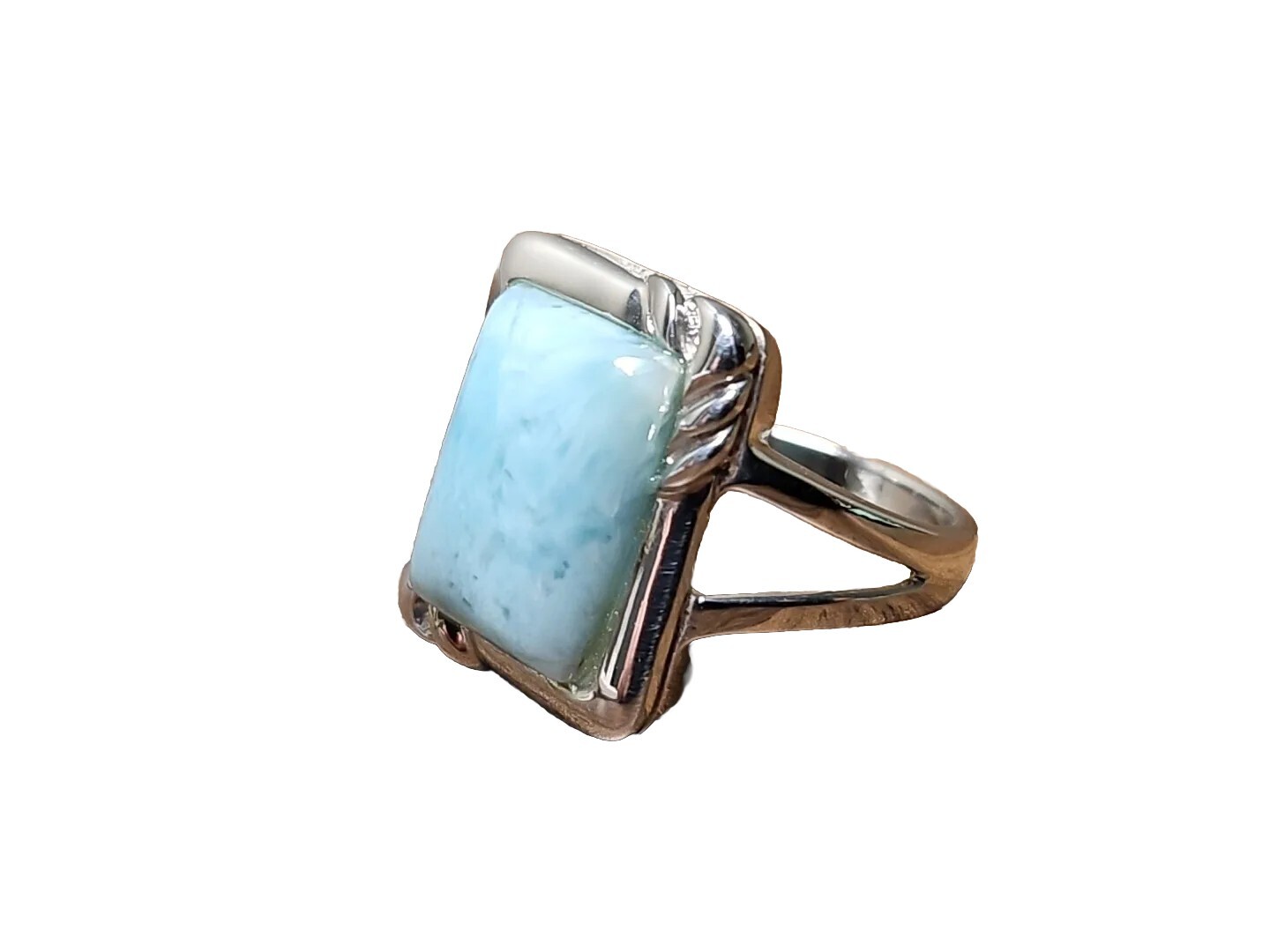 Womans Ring Rectangular Light Blue Stone Sterling… - image 1