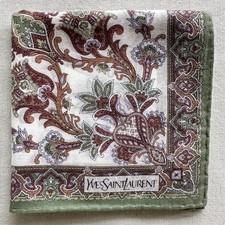 VTG Handkerchief Floral Flourish Oriental Ethnic Green Brown Pocket Square 18"