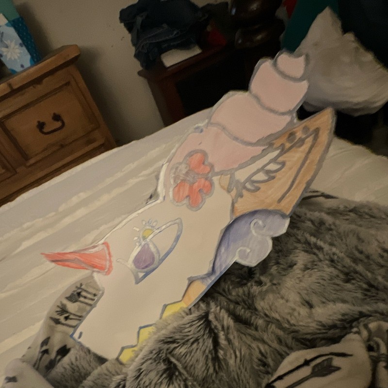 Handmade Cardboard Dragon Character Puppet Standee, Multi-Color Fold-Out Base