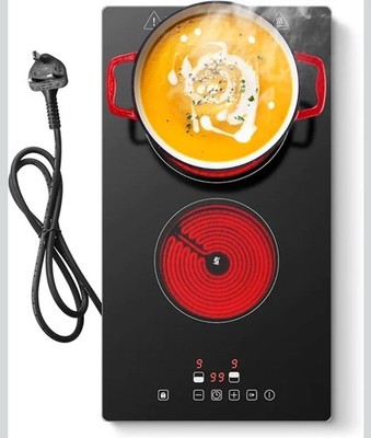 Cerankochfeld 2 Zonen, Elektro-Steckkochfeld 30cm 2 Brenner, 2800W, 9 Leistungsstufen