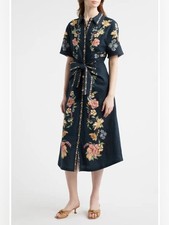 Farm Rio Maira Floral Belted Midi Shirtdress Size XS