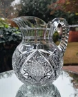 American Brilliant Cut Crystal Milk Pitcher Hobstars St. Louis Diamond Handle 7"
