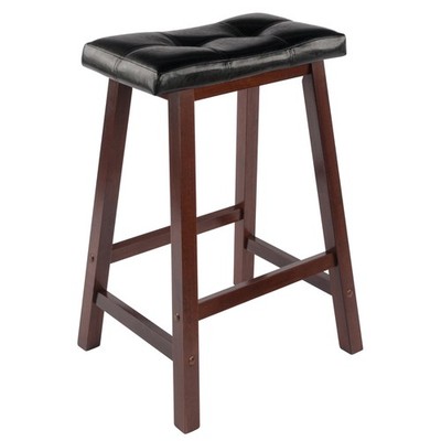 Wood Mona Cushion Sadle Seat Counter Stool, Black & Walnut