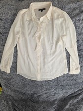 Banana Republic Drapey Ruffled Sheer Long Sleeve Top, Women's Small Ivory