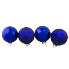 Northlight 4-Piece Shiny and Matte Blue Glass Ball Christmas Ornament Set 4"