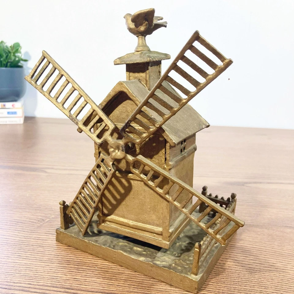 Tirelire Ancienne en Fonte 1910 – Moulin à Vent avec Personnage – Déco champêtre - Photo 3/4