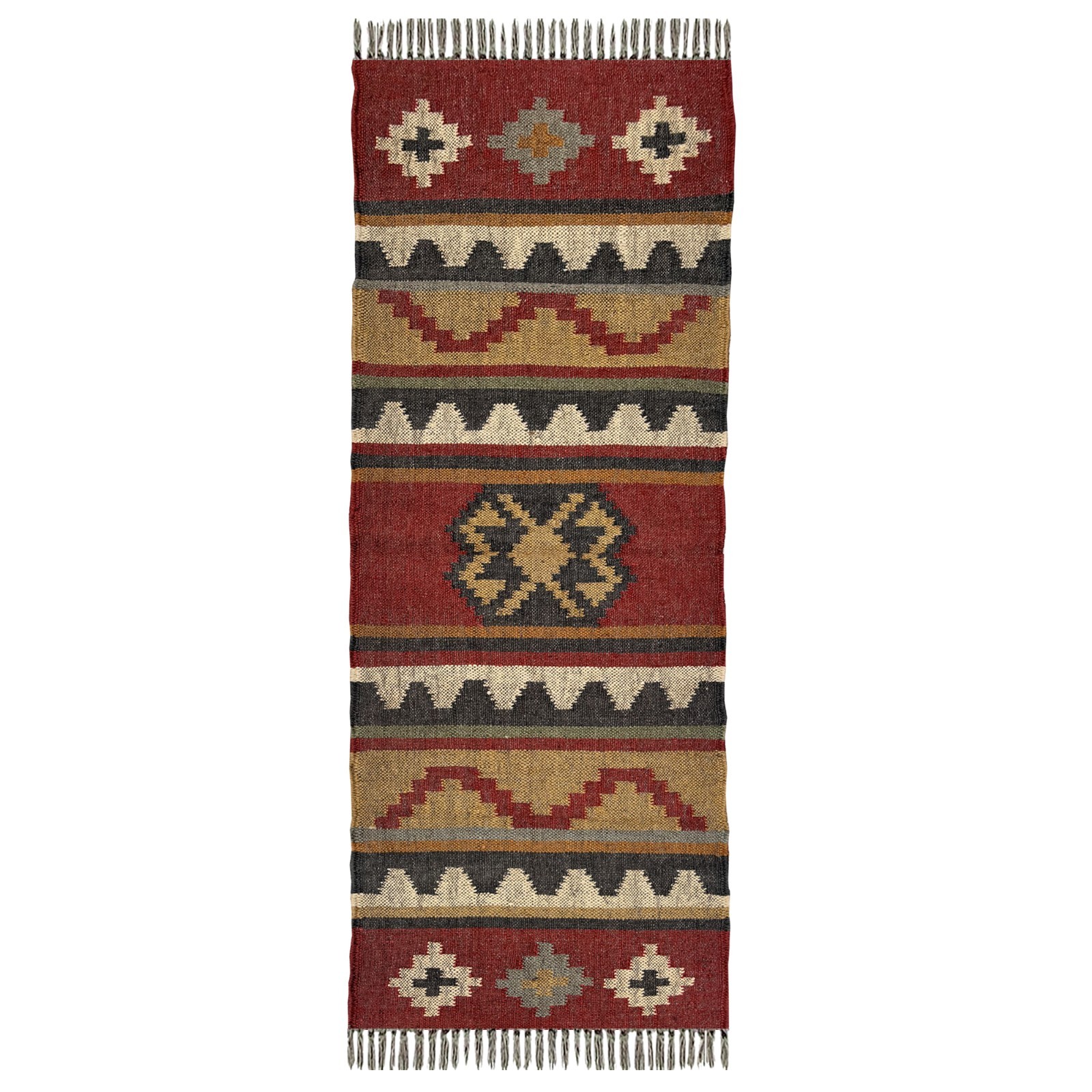 Handmade Indian Luxury Wool & Jute 2x6 ft Flatwoven Yoga Runner Rug Sustainable Eco-Friendly