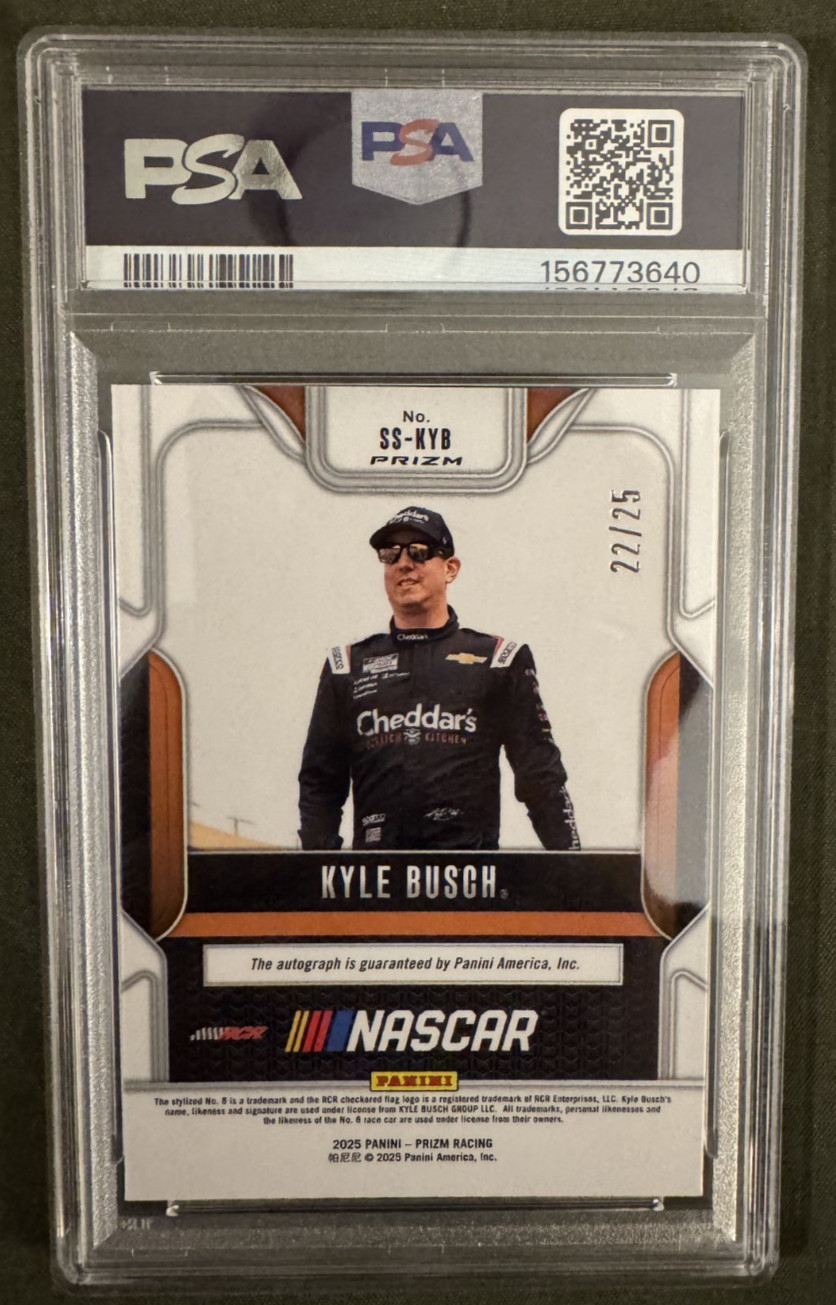 Kyle Busch 2025 Panini Prizm Sensational Signatures Mojo Auto /25 PSA 10 Pop 1 view 2