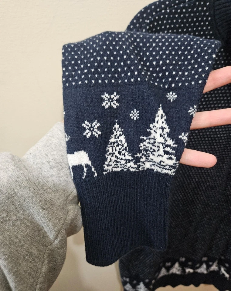 Suéter LL Bean Azul Marino Blanco Algodón Cachemira Cuello Alto Ciervo Vacaciones Invierno XL Foto 4 de 4