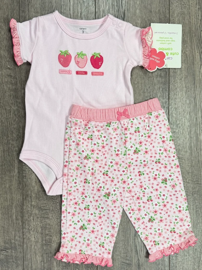 Baby Girl Clothes New Vintage Carter's 3 Month 2pc Strawberry Outfit