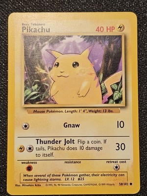Pokémon TCG Pikachu Yellow Cheeks Unlimited Base Set 1999 58/102 LP Common