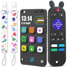 Kaodezhu TV Remote Control Shape Baby Teething Toys and Phone Black
