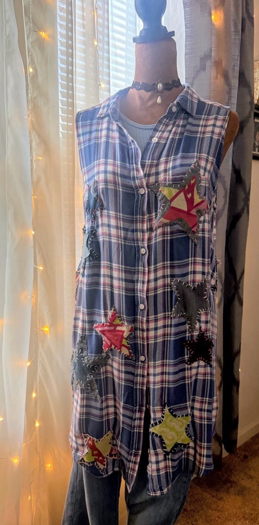 Handmade Sleeveless Patchwork Button-Down Duster … - image 9