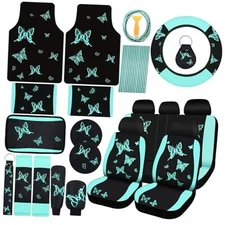 BBTO 47 Pcs Butterfly Car Seat Full Set Butterfly Car Accessories Green Black