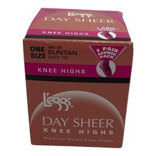    Vtg L  eggs Day Sheer Knee Highs 6 Pairs Sheer Toe Suntan Beige One Size New