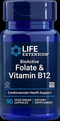 LIFE EXTENSION BIOACTIVE FOLATE mit Vitamin B12 90 Veg. Kapseln SUPER PREIS
