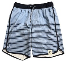 George Men's Above Knee Quick Dry Swim Trunks Shorts Blue Stripe S